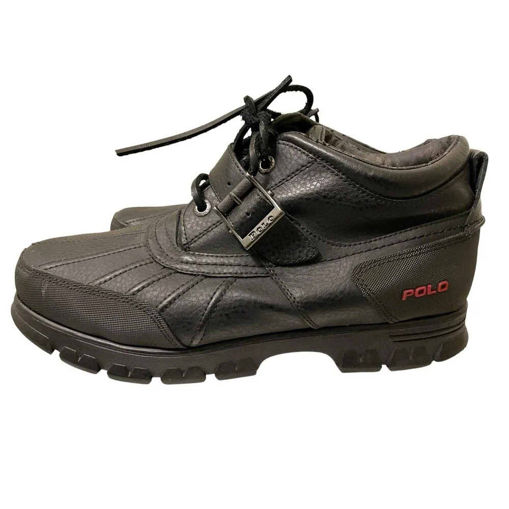 Vintage Polo Ralph Lauren Dover II Black Red Leather Boots Men’s Size 12 USA
